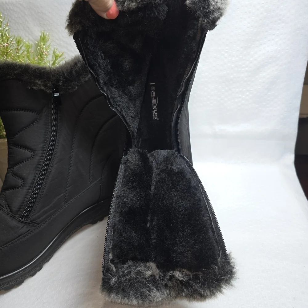 FLEXUS BY SPRING STEP Cozy Black Winter Boots with Faux Fur Lining DOUBLE ZIP 10